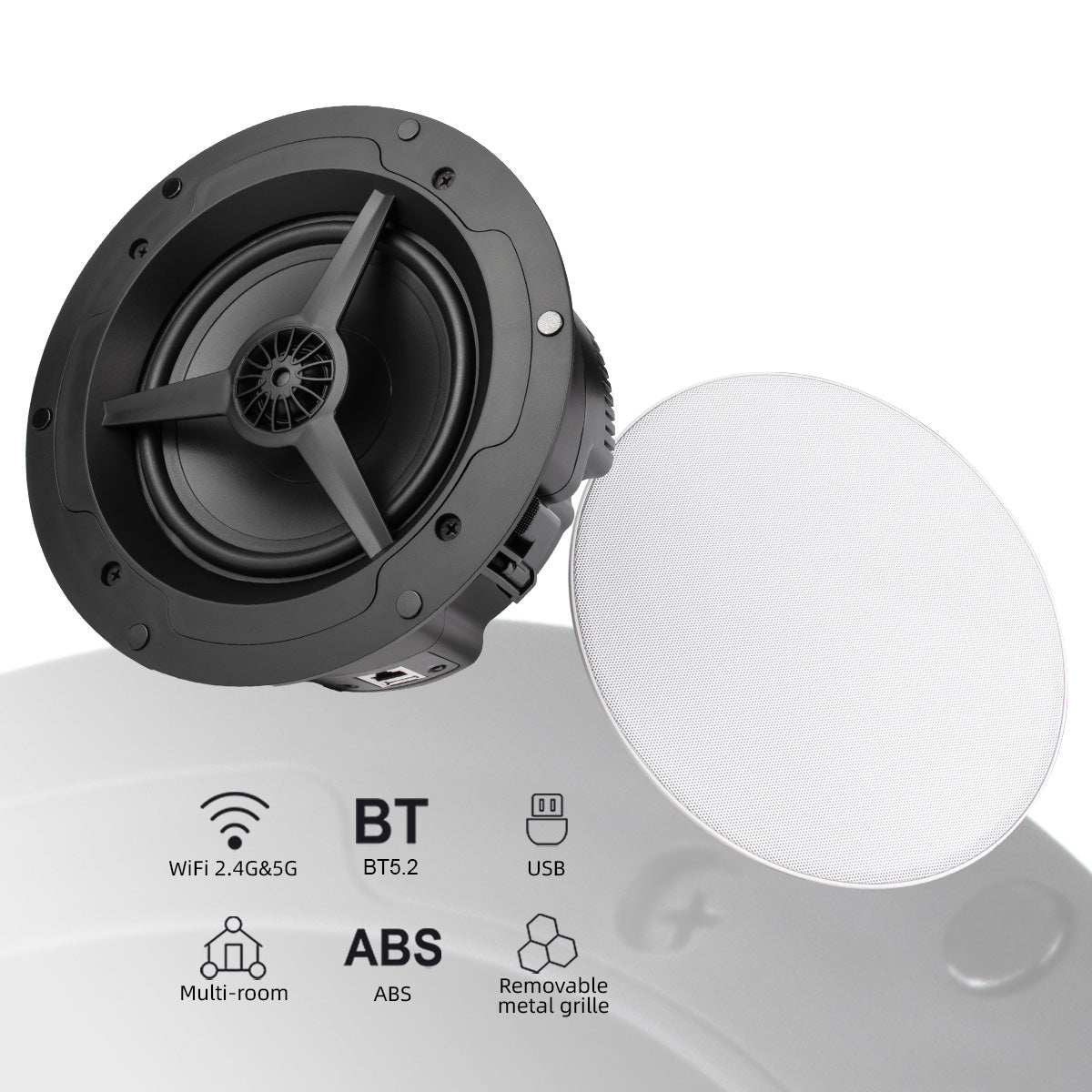 Klyrasound CS-1 Wireless Ceiling Speaker,  WiFi/BT, 6.5'' Full-Range+Tweeter, Home/Professional