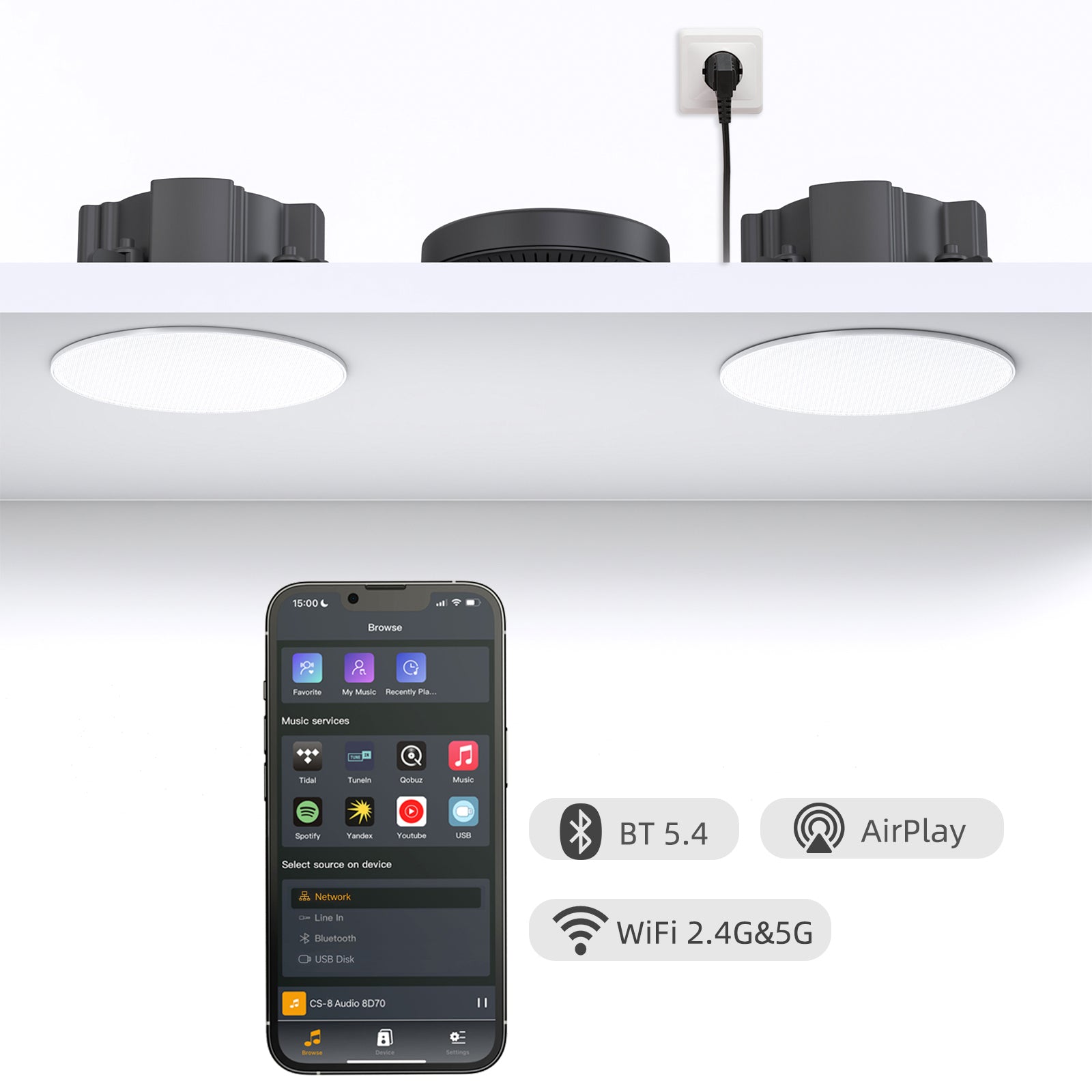 Klyrasound CS-8 Ceiling Amp Streamer, Dual-Band WiFi BT5.4 Home/Commercial