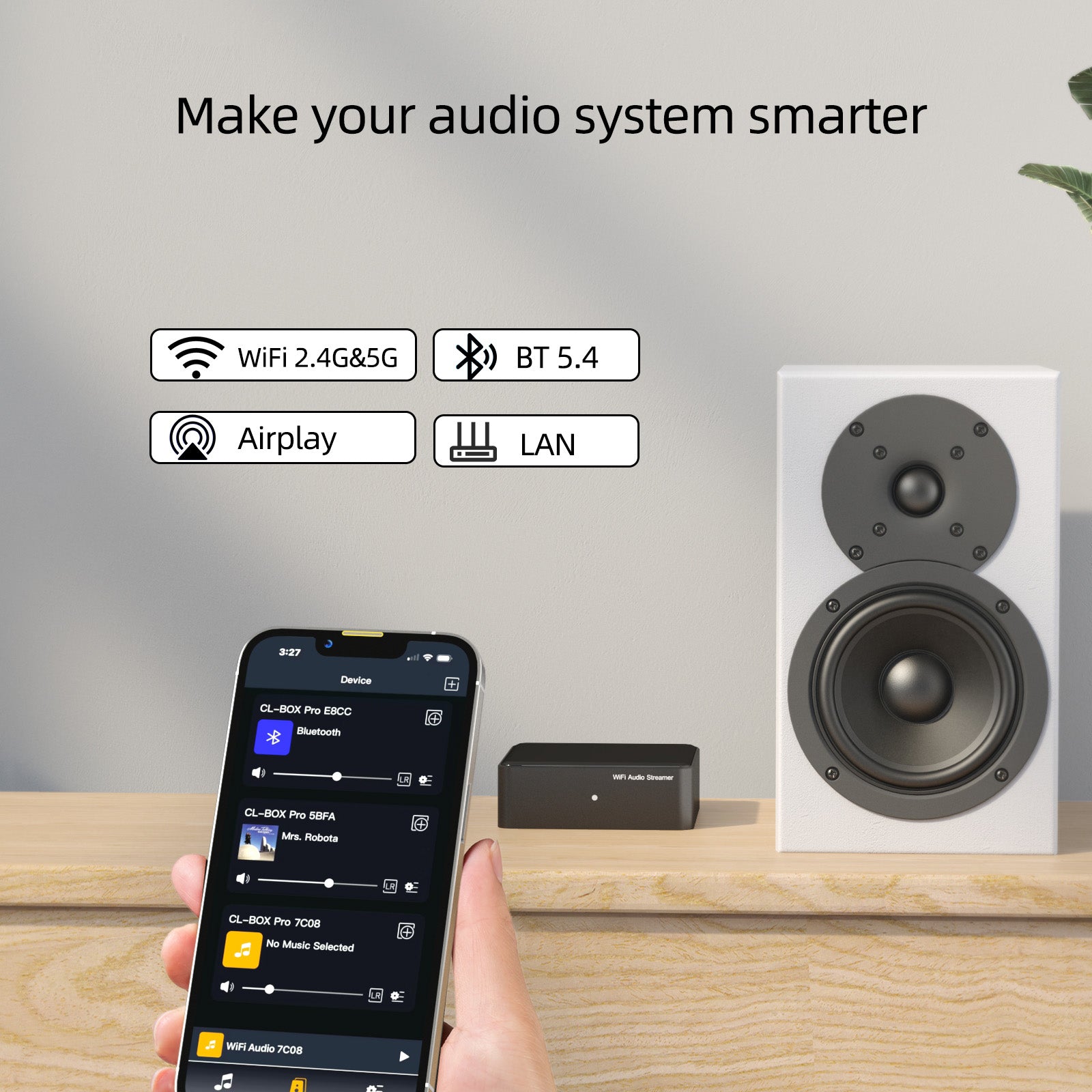 Klyrasound CL-Box PRO, Dual-Band 2.4G/5G WiFi, Multi-Room App Control, TV ARC IN , Home Audio Hub